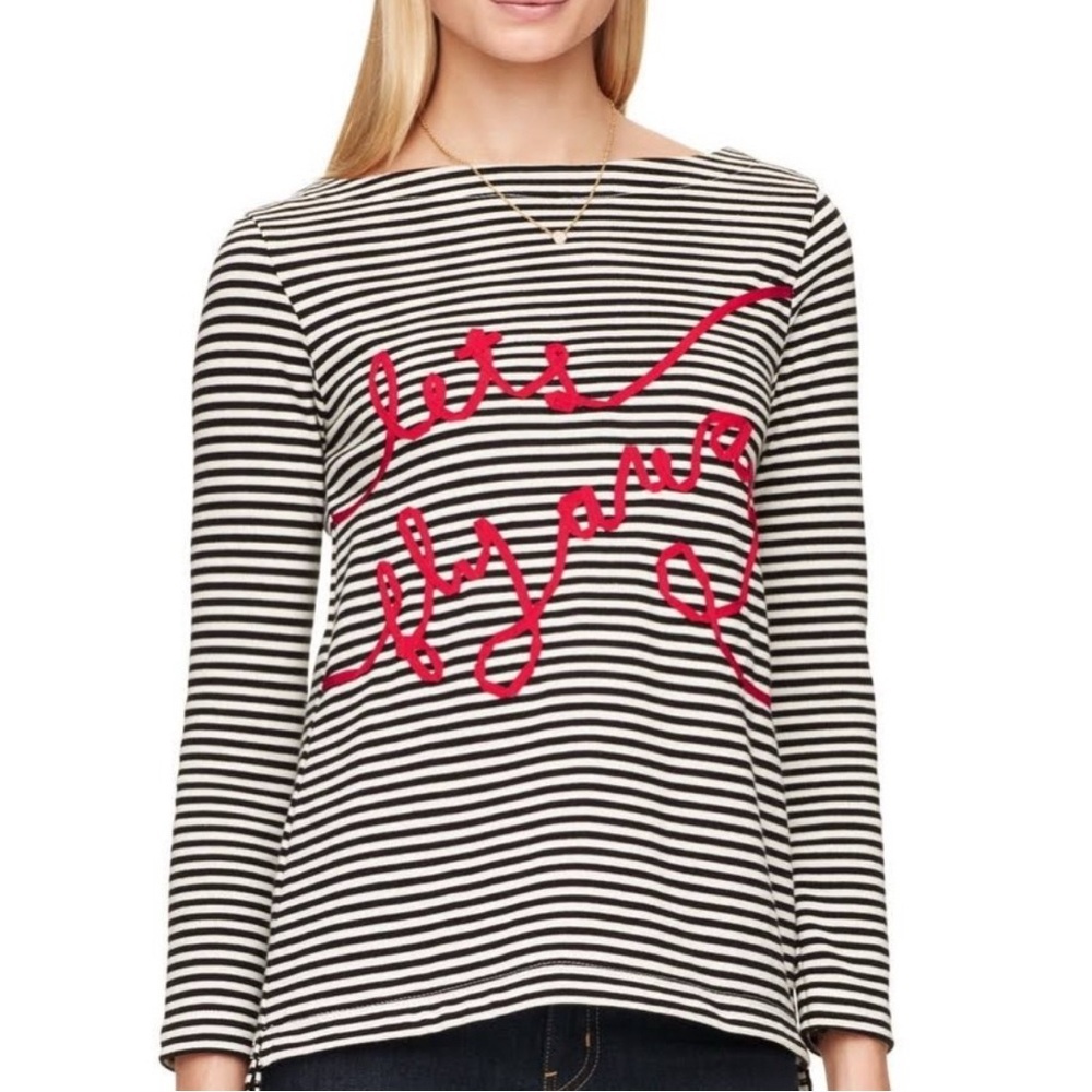 Kate Spade Striped 3/4 Sleeve Embroidered ”Let’s fly away” Shirt Size M Nautical